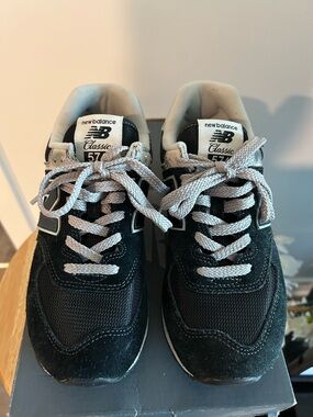 New Balance Womens Classic 574 Black and Gray Sneakers